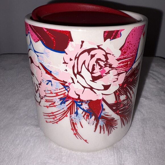 Starbucks 2023 Holiday Collection Pink Pine Rose Tea/Coffee Mug w/ Sliding Lid - Picture 1 of 9